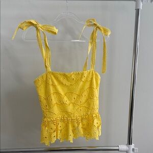 Sunny Pale Yellow Lace Crop Top NWT (side zipper & elastic stretch back)